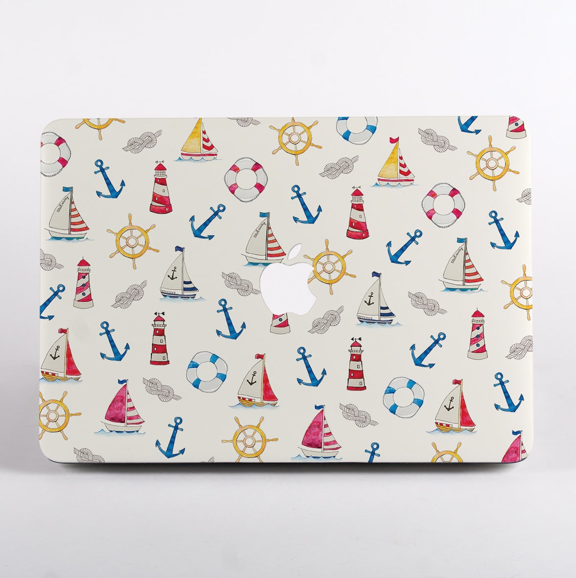 MacBook Case with a nautical pattern on MacBook on a white background