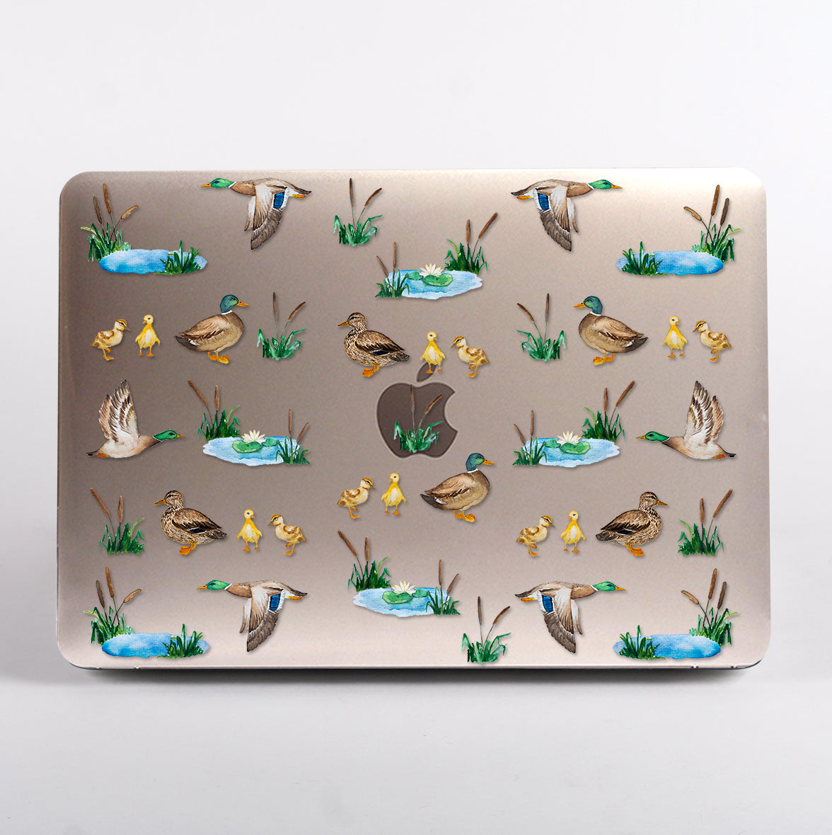 MacBook with a duck-themed clear case