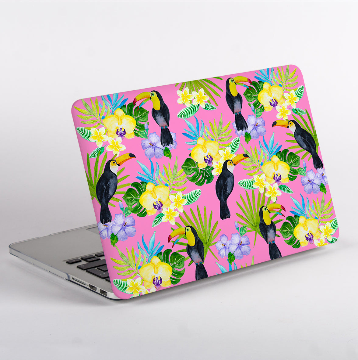 MacBook Pro with Pink Floral Toucan Case