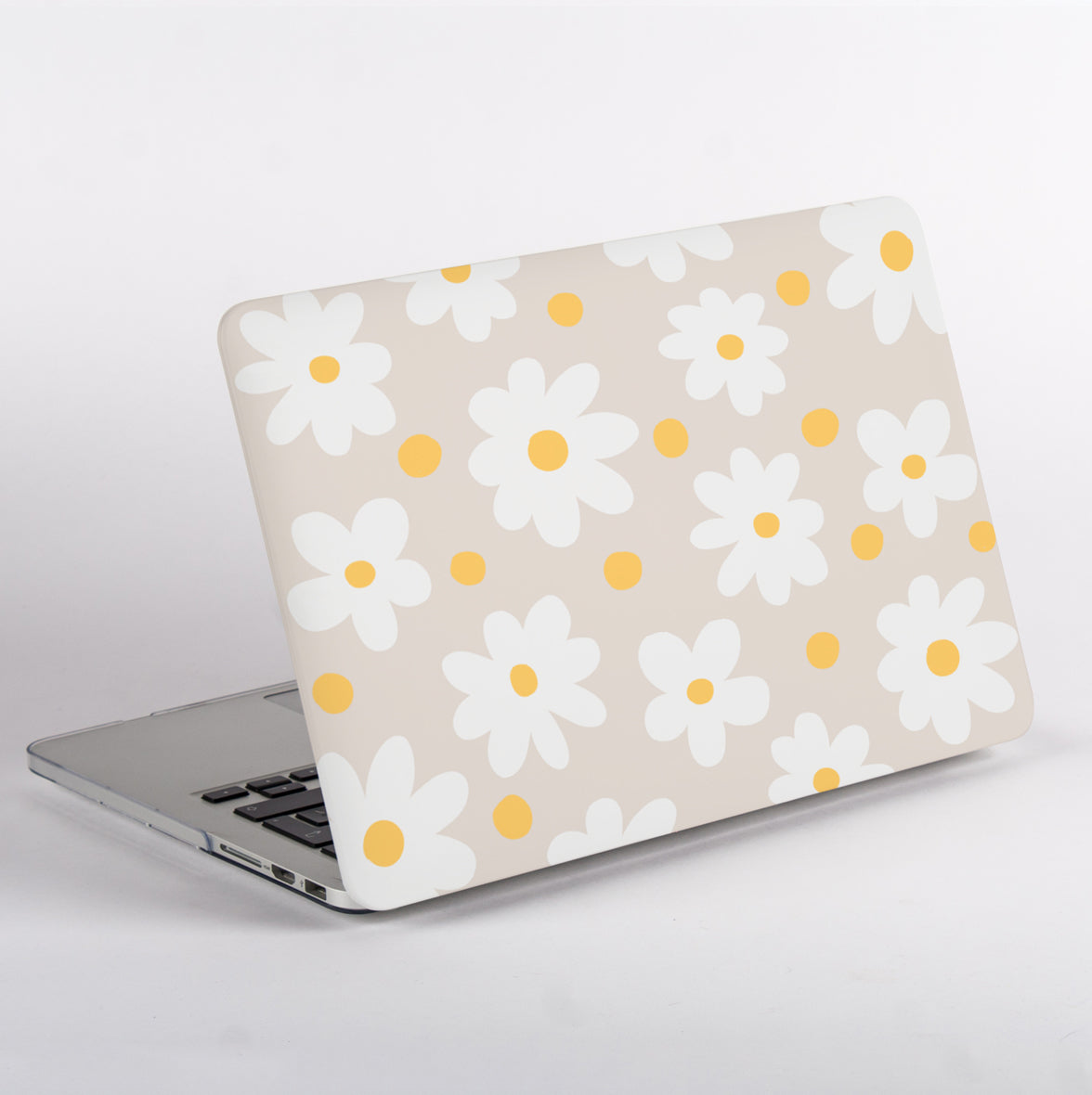 Side View of Daisy Floral laptop case with Apple logo on a MacBook Air