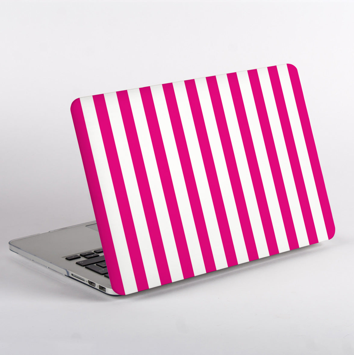 pink and white stripes macbook case on a macbook air
