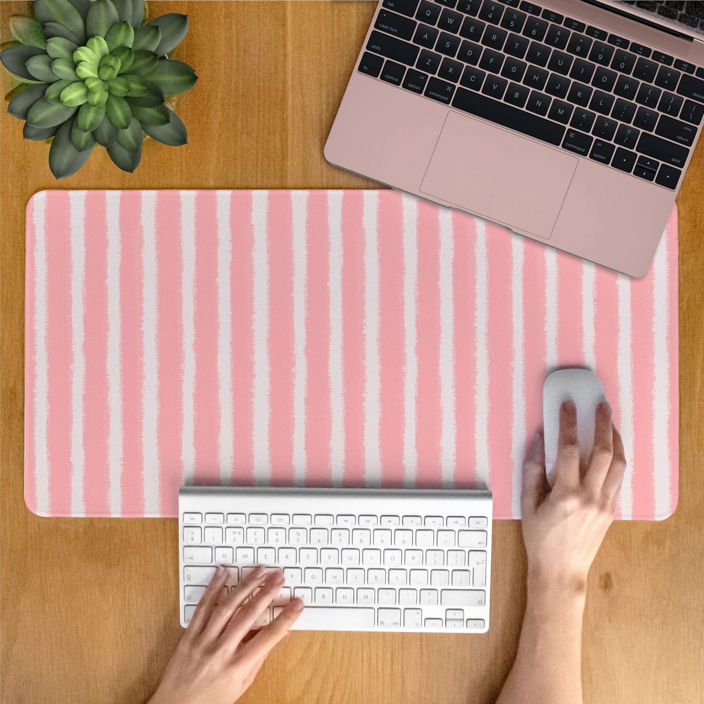 Pink Stripes Desk Mat