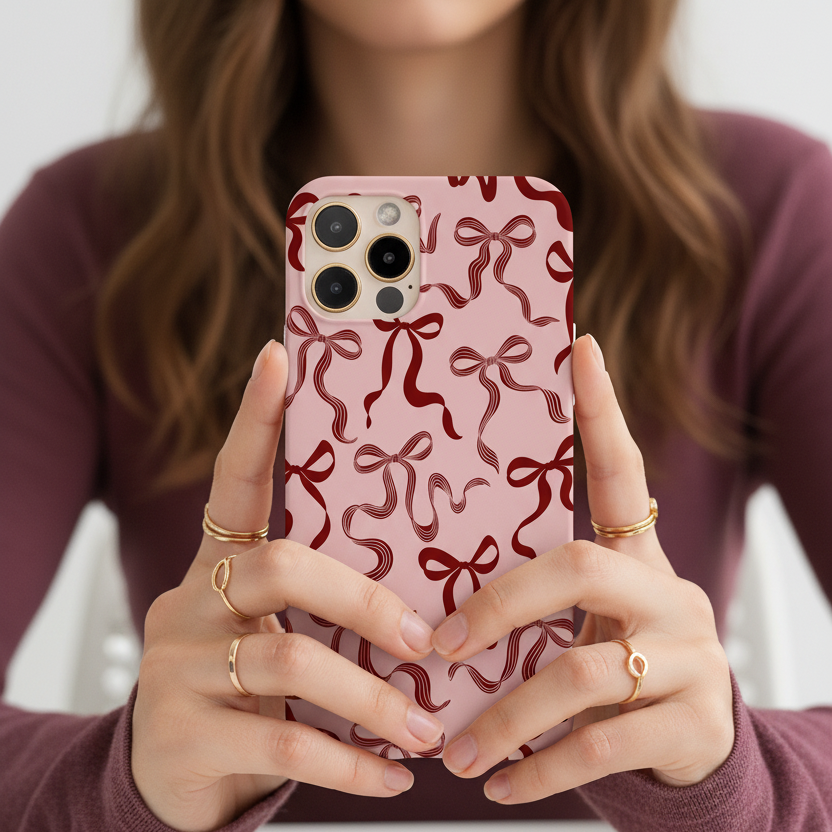 Pink and burgondy bows phone case for iPhone and Samsung