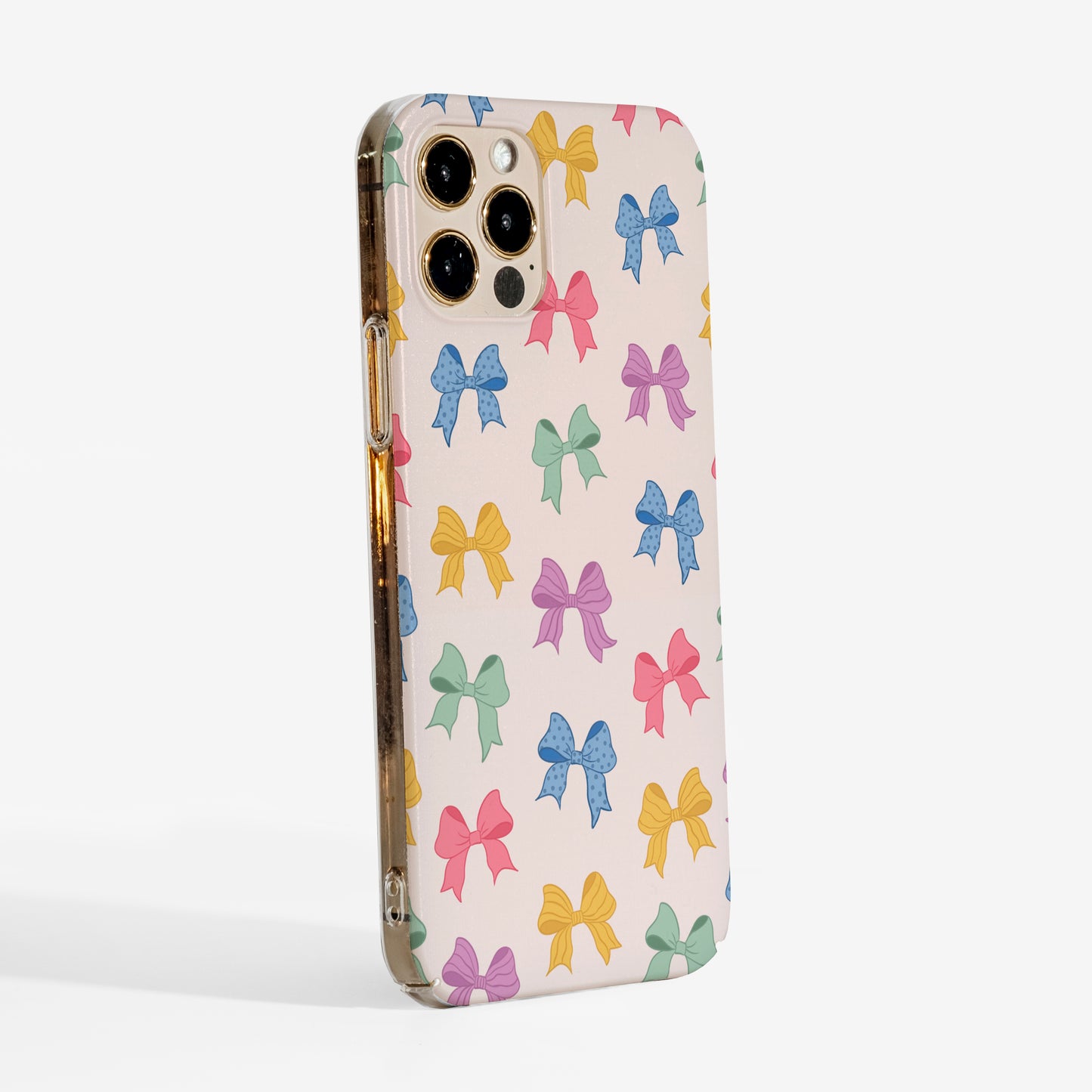 Side profile of Cute Bow phone case showing clear sides and slim silhouette.