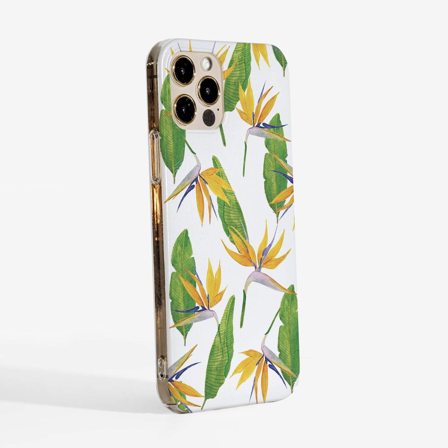 Side view of paradise flowers phone case showing clear sides and durable slim design.