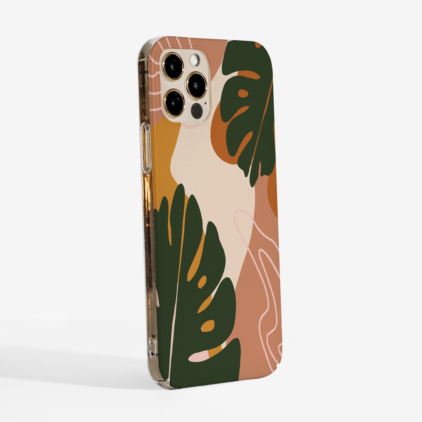 Hard phone case with warm earthy abstract botanical artwork and clear sides — slim, protective design for art lovers who prefer their cases with a lightweight feel