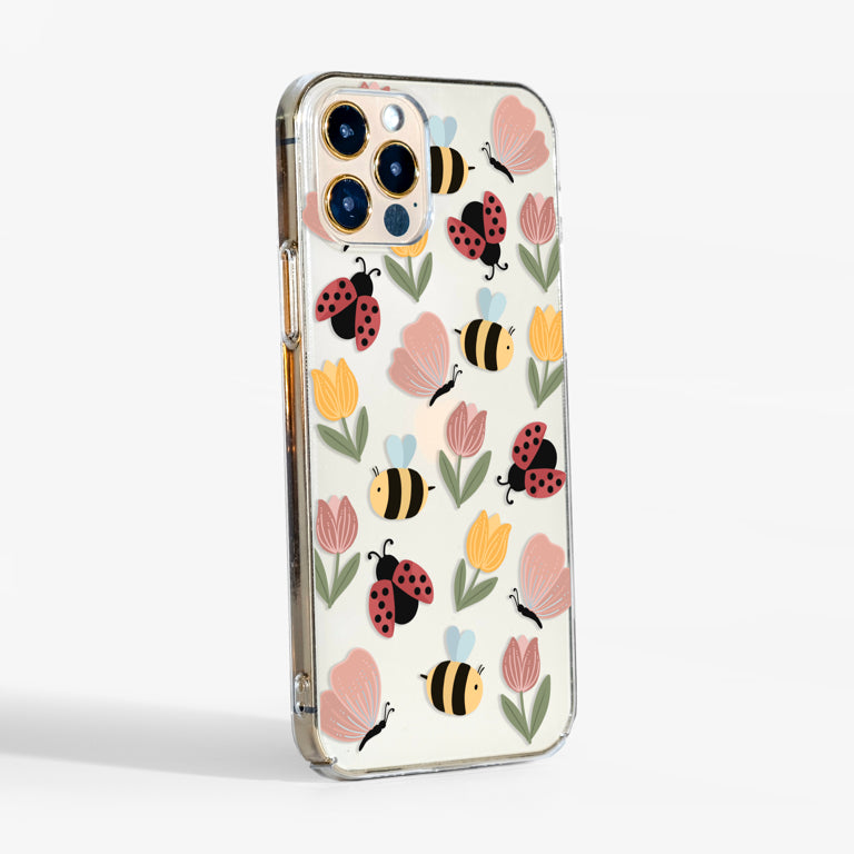 Side view showing transparent sides and durable build of the bugs clear phone case