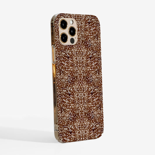 Side view of the deer print phone case on an iPhone showing clear sides. available for other model too