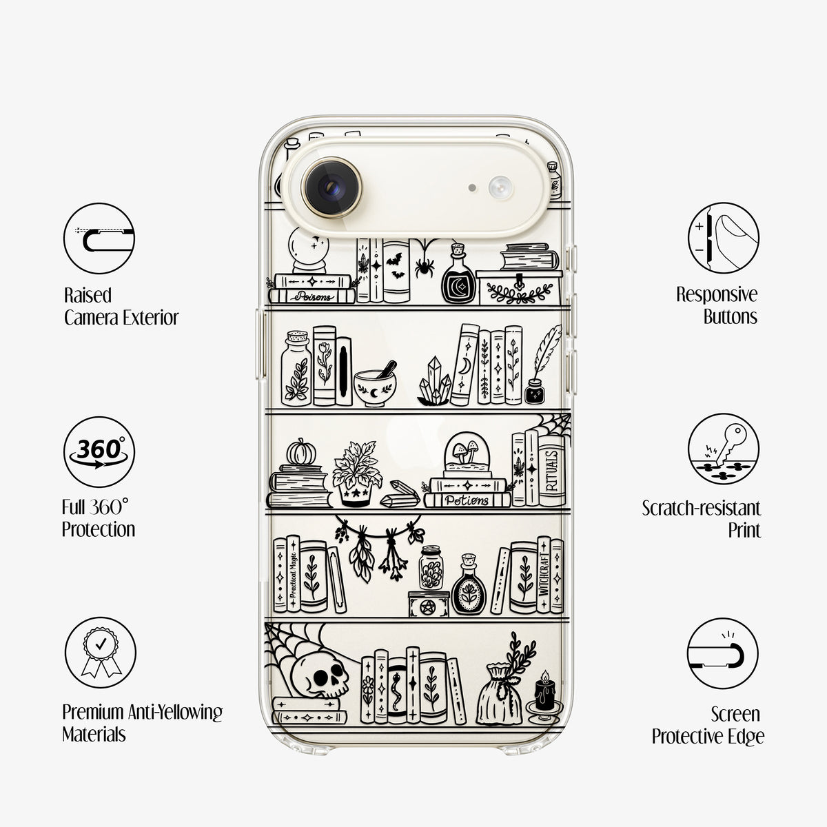 Witchy Bookshelf Clear Phone Case