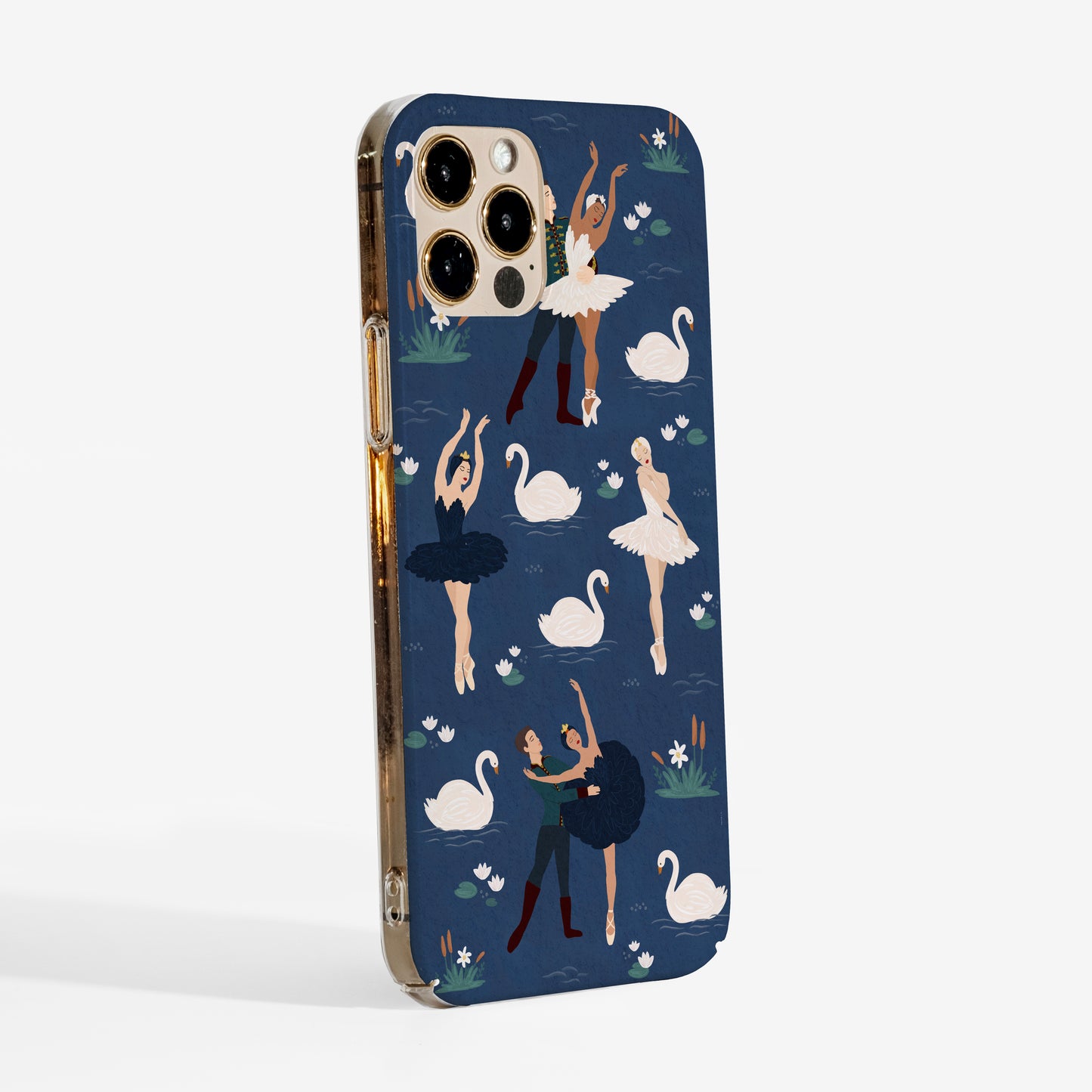 Side view of the Swan Lake Ballet Case showing clear edges, slim profile, and smooth matte print finish