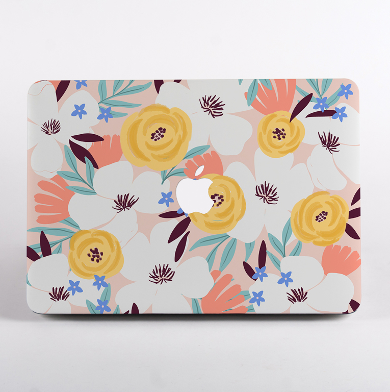 Pretty MacBook Case with Abstract Spring Flowers. Available at www.dessi-designs.com