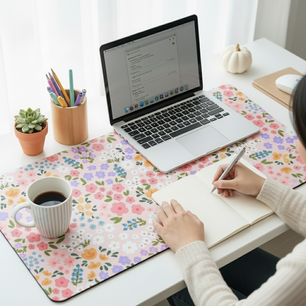 pretty floral desk mat- soft, non-slip and durable — cute and practical in one