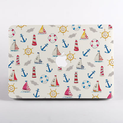 MacBook Case with a nautical pattern on MacBook on a white background