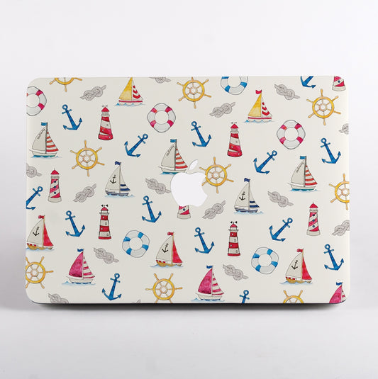 MacBook Case with a nautical pattern on MacBook on a white background