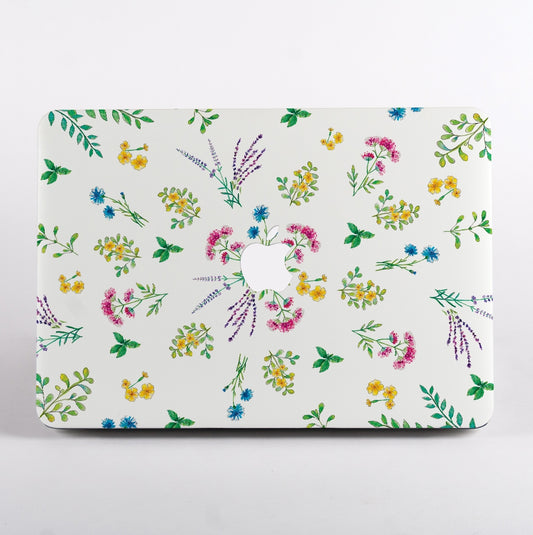 MacBook with a floral pattern Case on a white background