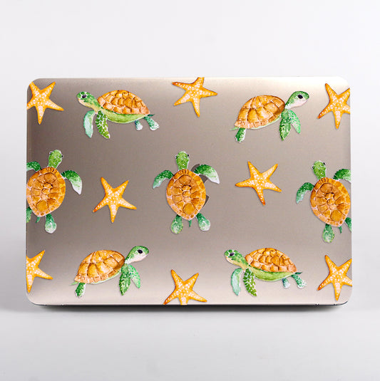 MacBook Case with a sea turtle and starfish pattern 