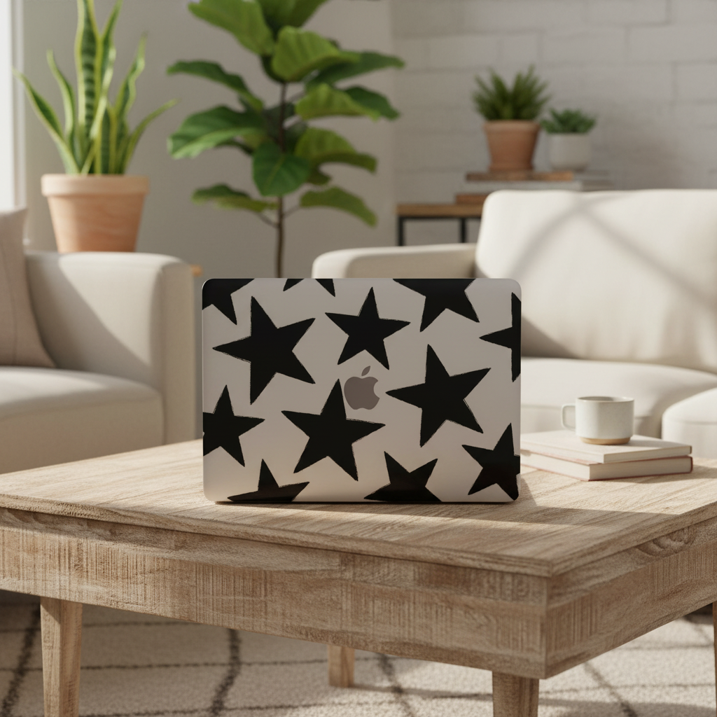 Large Black Stars Clear MacBook Case