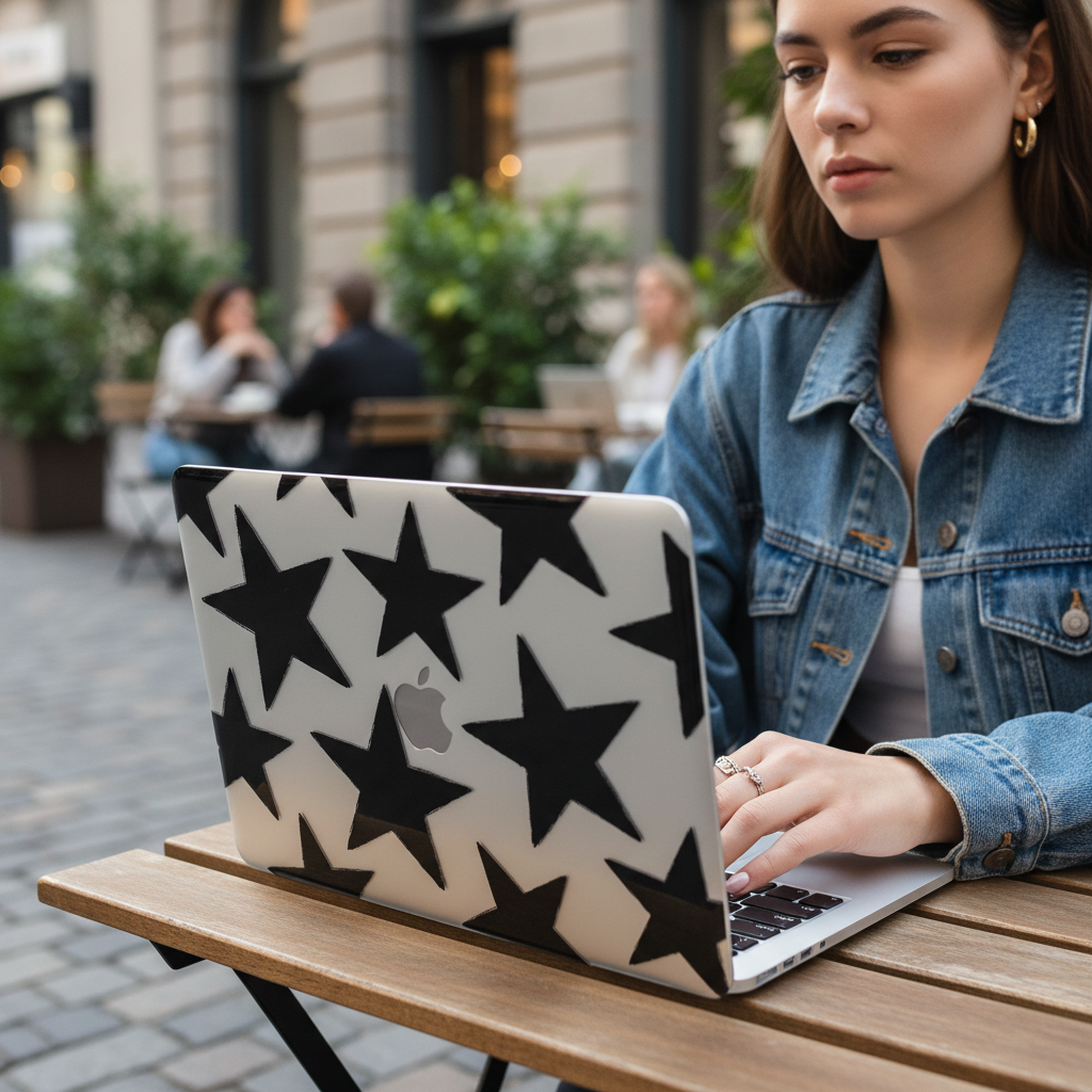 Large Black Stars Clear MacBook Case