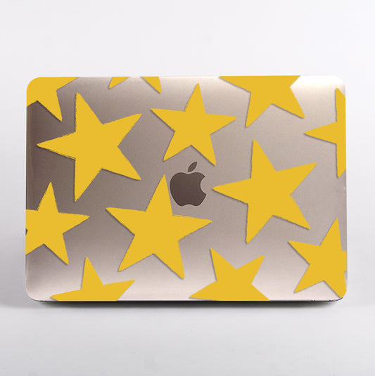 MacBook with a yellow star pattern clear case