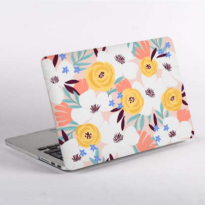 Side View of Floral laptop case with Apple logo on a MacBook Air