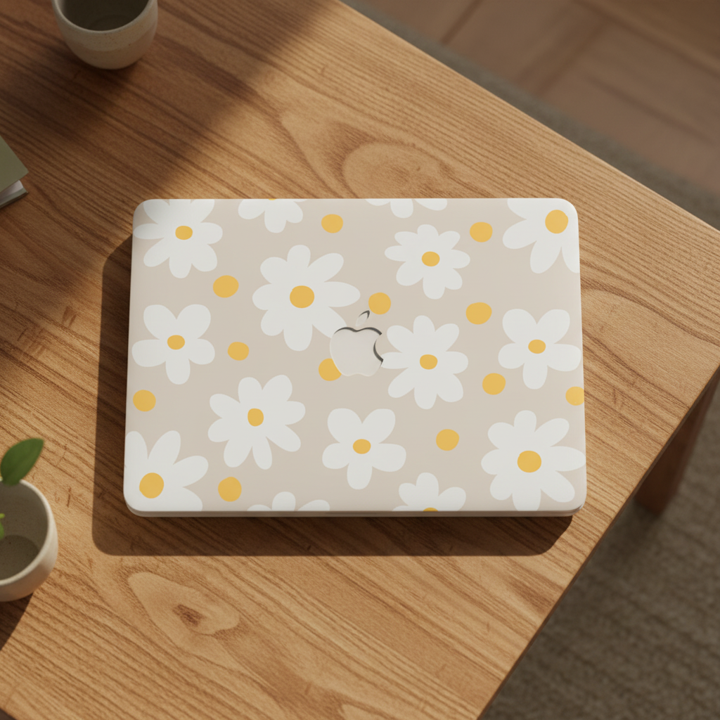 Beige Daisy Flowers MacBook Case