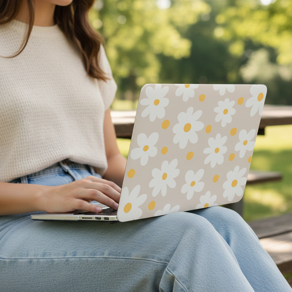 Beige Daisy Flowers MacBook Case