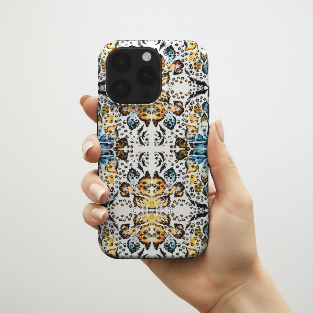 hand holding the Abstract Animal Print Phone Case showing it in real life