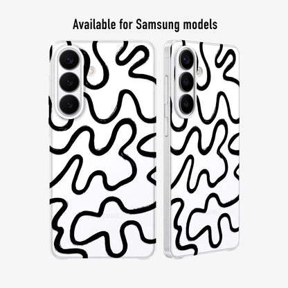 Clear Phone case with black wavy pattern  available for Samsung models.