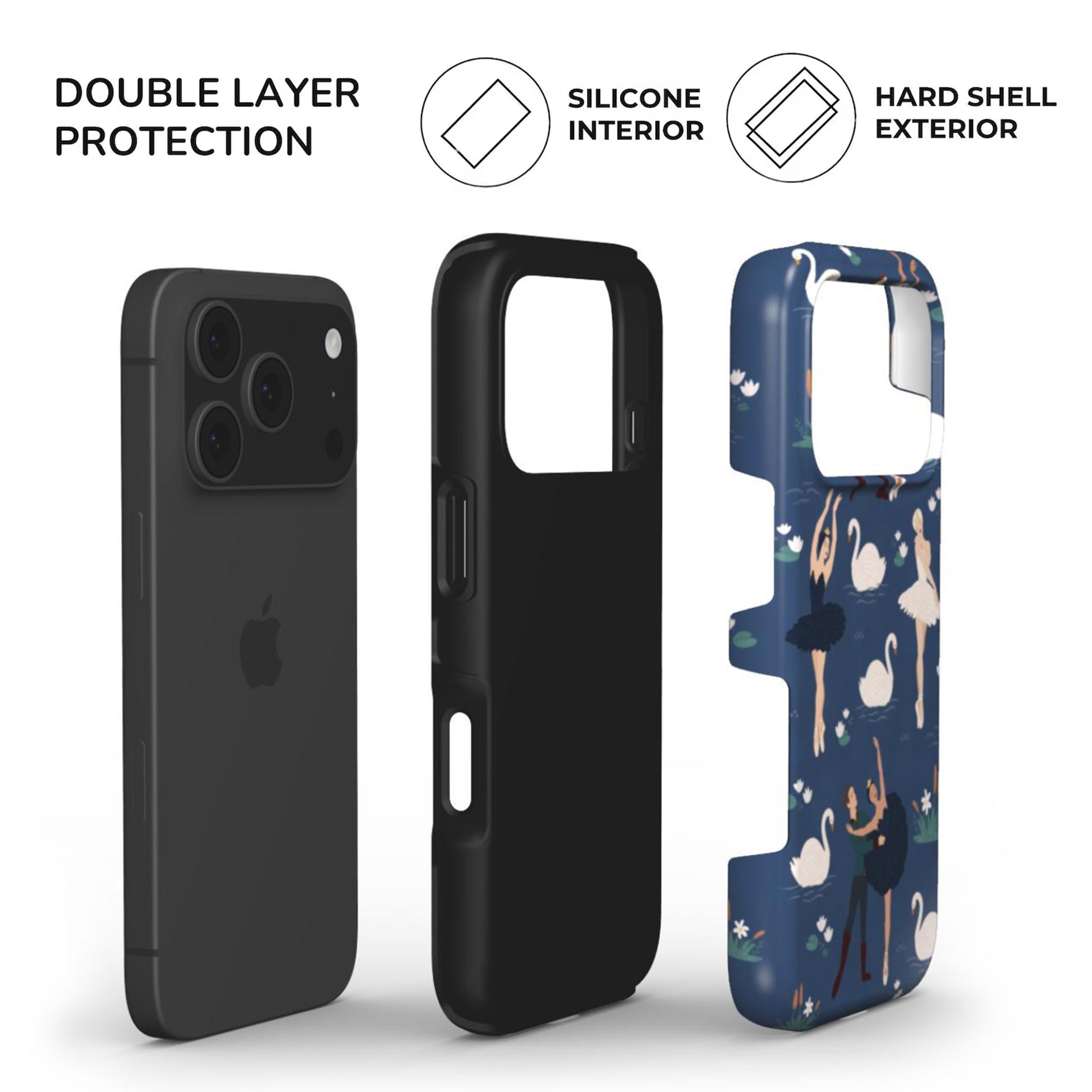 Swan Lake phone case built with dual layer protection - soft TPU interior and Hard glossy shell
