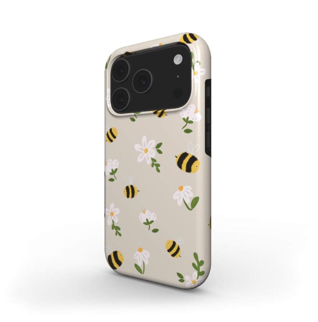 Cute and protective Bees Tough Phone Case featuring a playful bee design with wrap-around print — perfect for everyday use