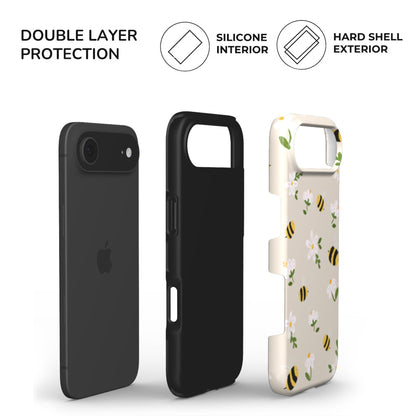 Bees Tough Phone Case with built in dual layer protective shell- hard glossy cover and soft TPU inner lining for extra protection
