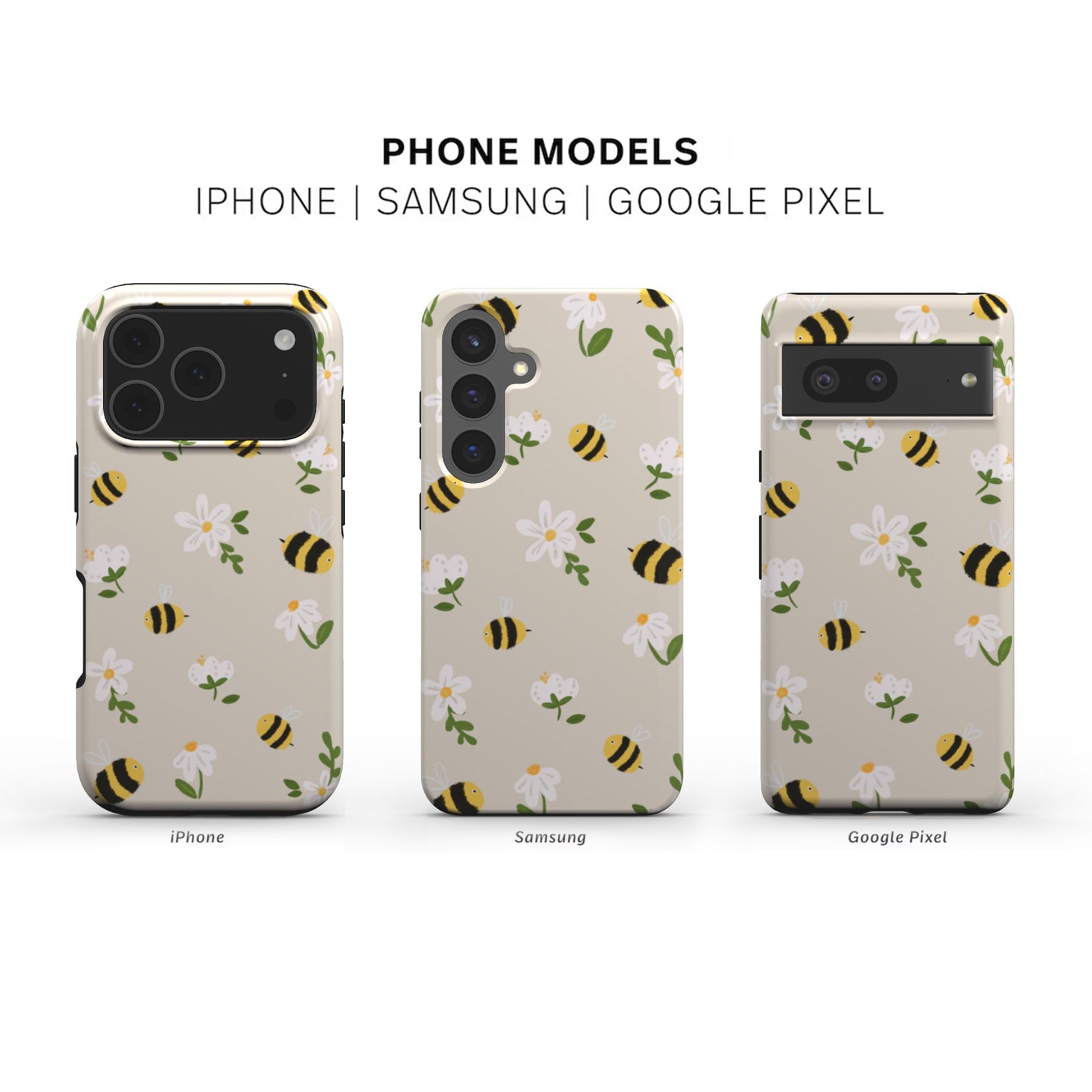 Bees Tough Phone Case for iPhone, Samsung, and Google Pixel on a white background