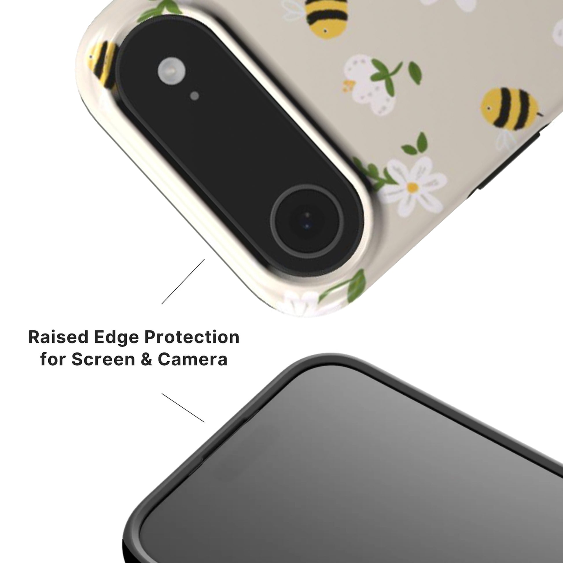 Bees Tough Phone Case with raised camera and scereen edge for extra protection