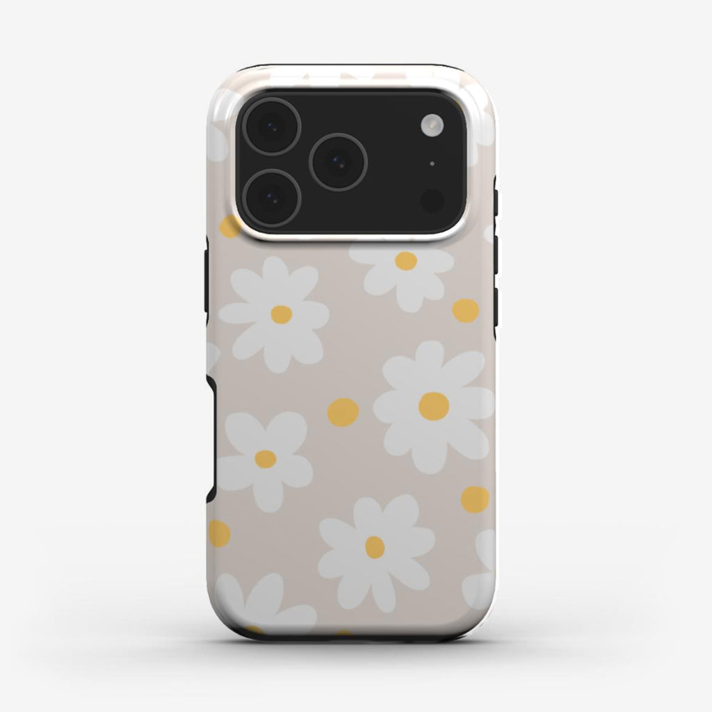 Glossy floral protective Phone Case with full-print daisy design for iPhone, Samsung, Google Pixel & OnePlus — featuring dual-layer protection and vibrant artwork