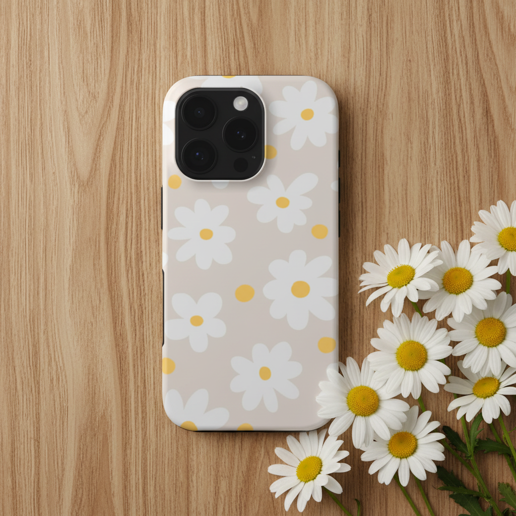 Beige Daisy Tough Phone Case in real life