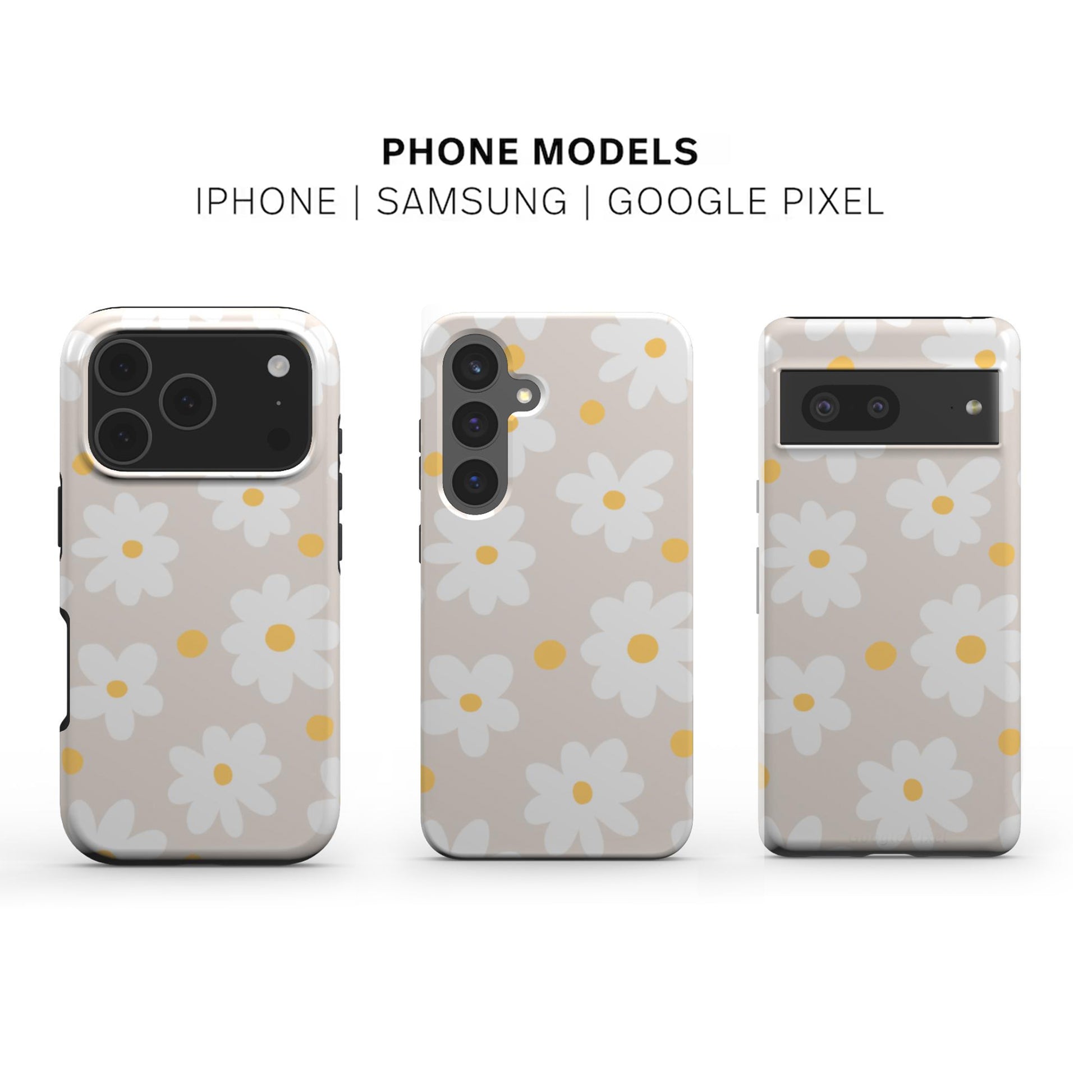 Beige Daisy Tough Phone Case  available for iPhone, Samsung and Google models