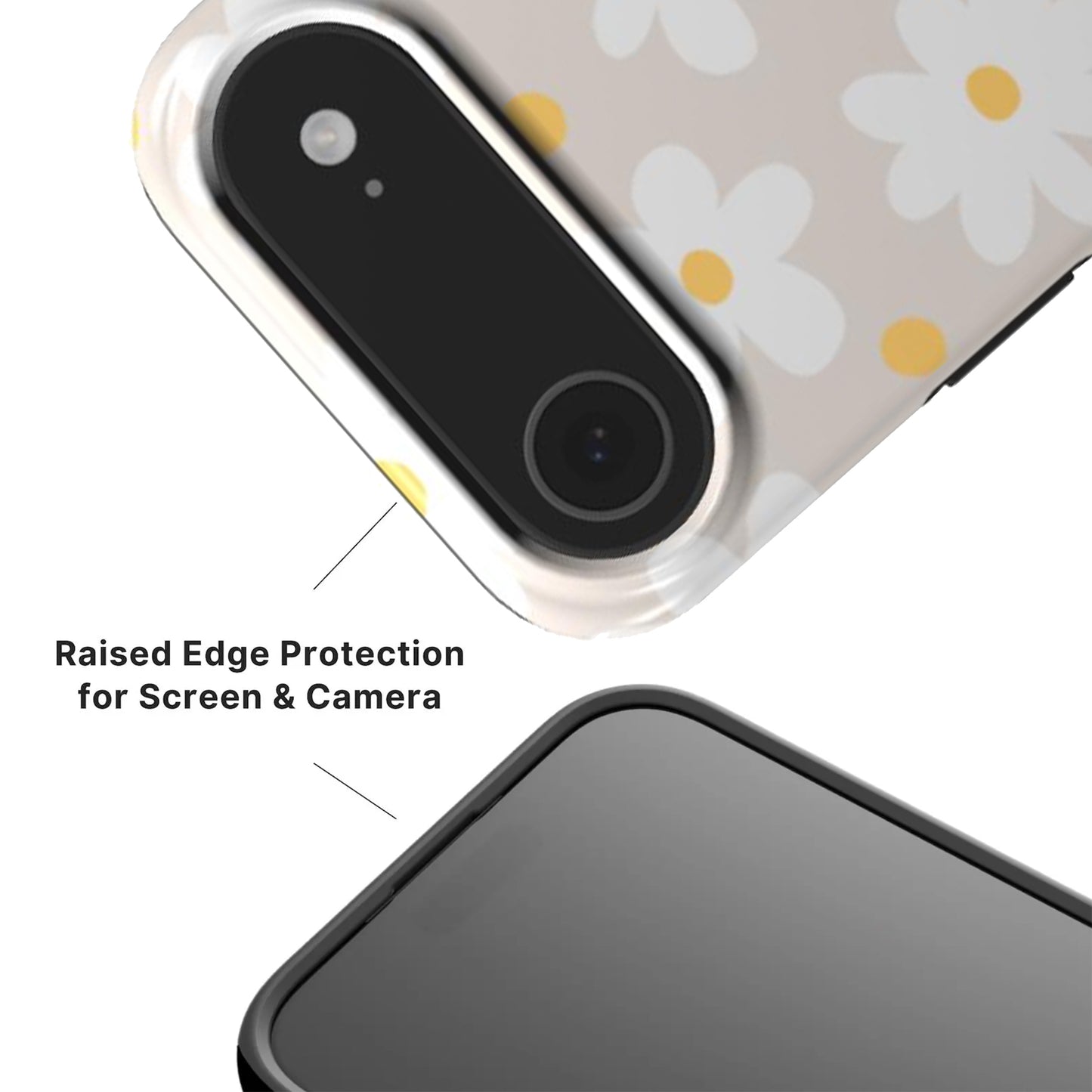 Beige Daisy Tough Phone with raised camera and screen edge
