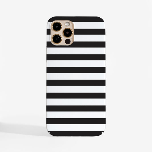 Black and white striped phone case with smooth matte finish — sleek, bold design that stays vibrant and scratch-free while protecting your phone.