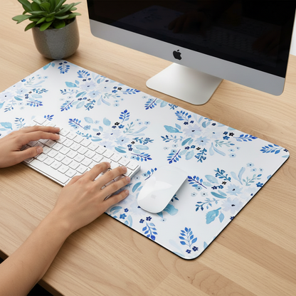 blue floral desk mat for an aesthetic desk setup that is both pretty and functional 