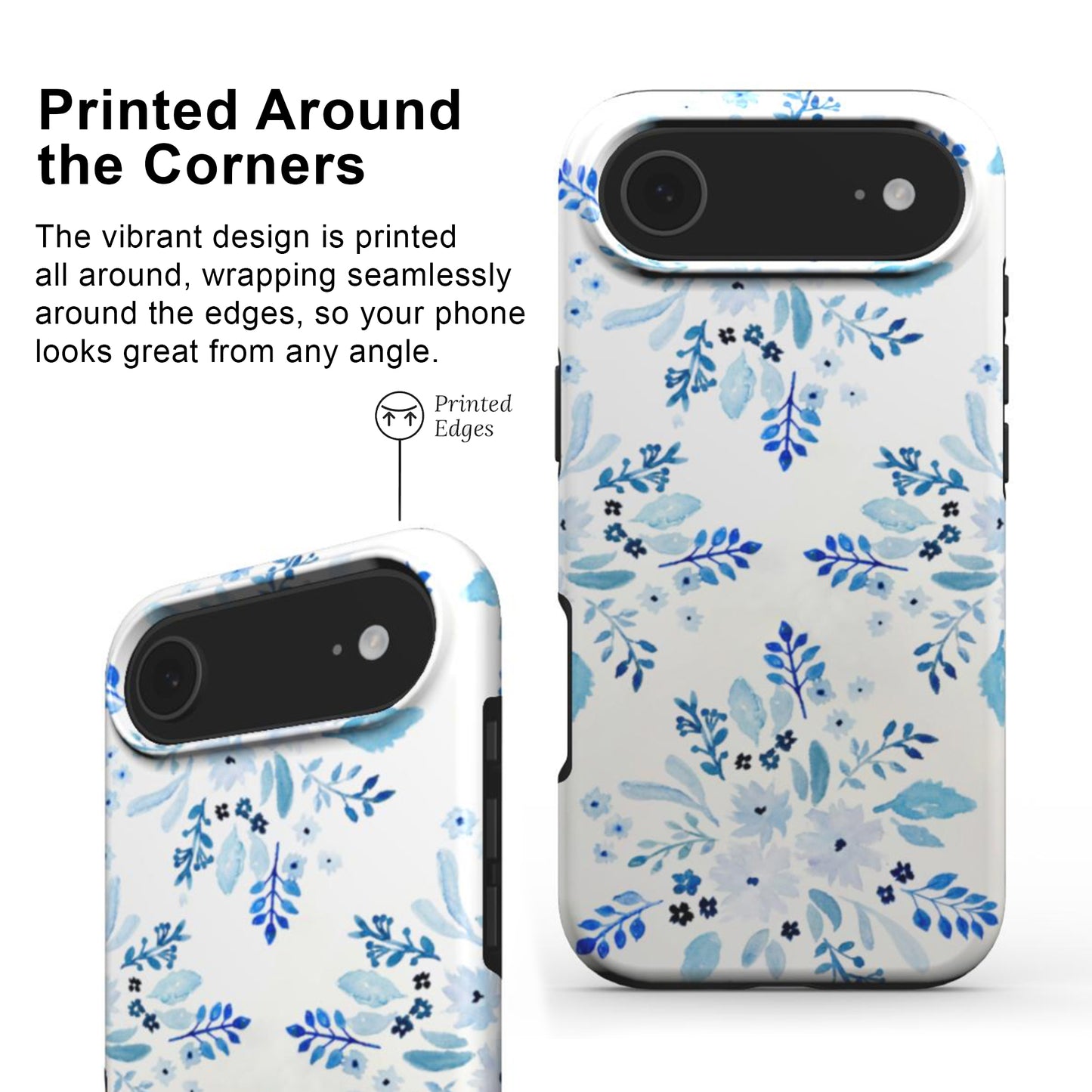 Blue Florals Tough Phone Case with edge-to-edge print