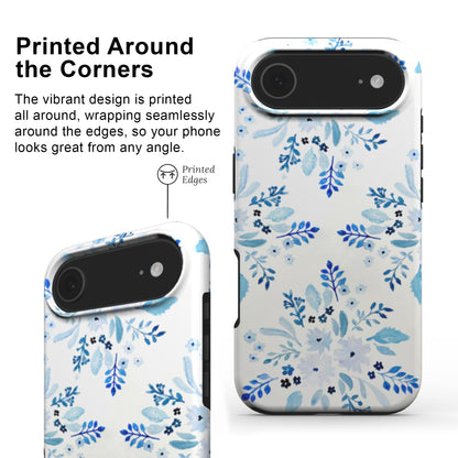 Blue Florals Tough Phone Case with edge-to-edge print