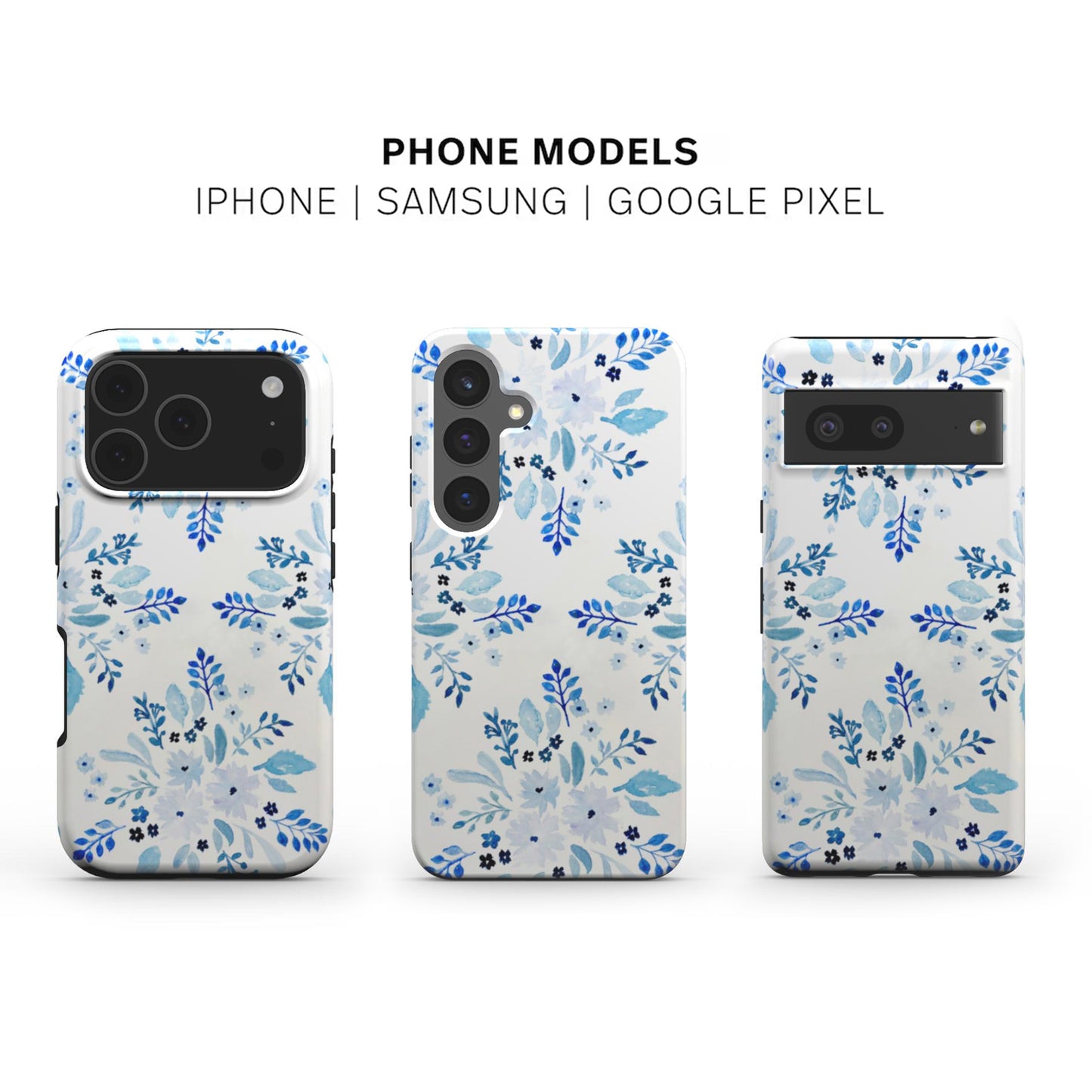 Floral phone case compatible with iPhone, Samsung, and Google Pixel 
