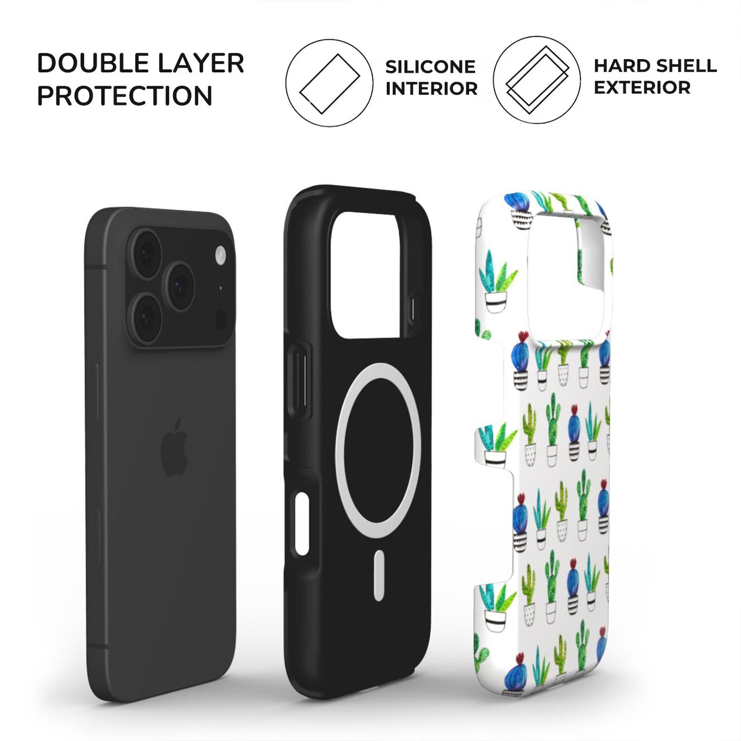 Cactus Tough Phone Case build with hard glossy shell and soft TPU inner lining for extra protection