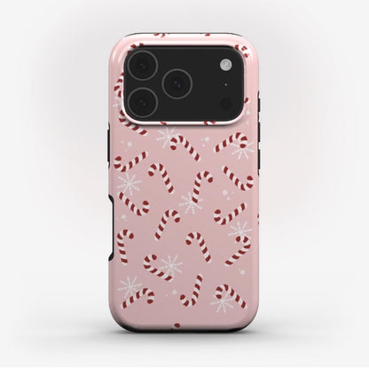 Candy Cane tough phone case with full-wrap around rfestive print for cute, protective holiday style