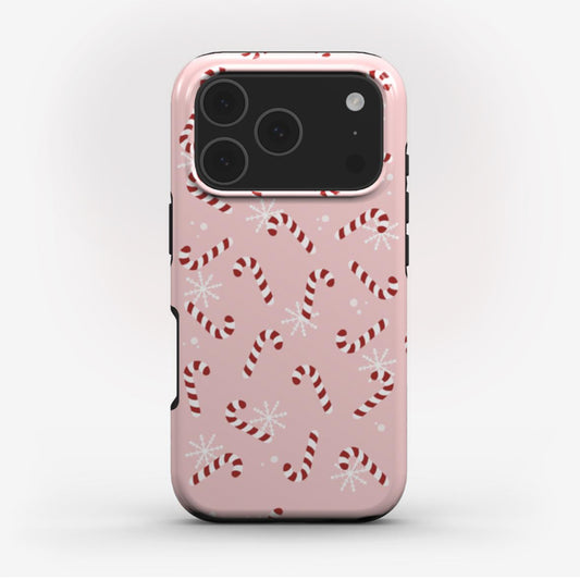 Candy Cane tough phone case with full-wrap around rfestive print for cute, protective holiday style