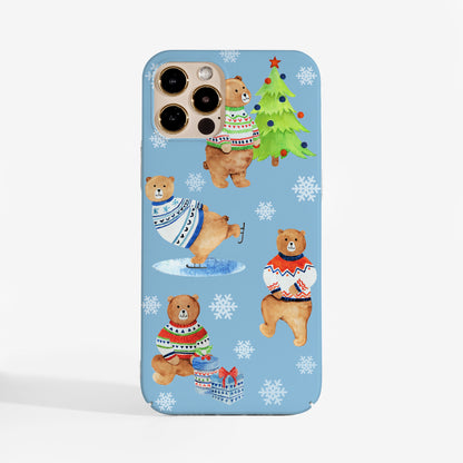 Festive Christmas Bears phone case with adorable bear illustrations; a protective phone case that adds holiday charm without bulk.