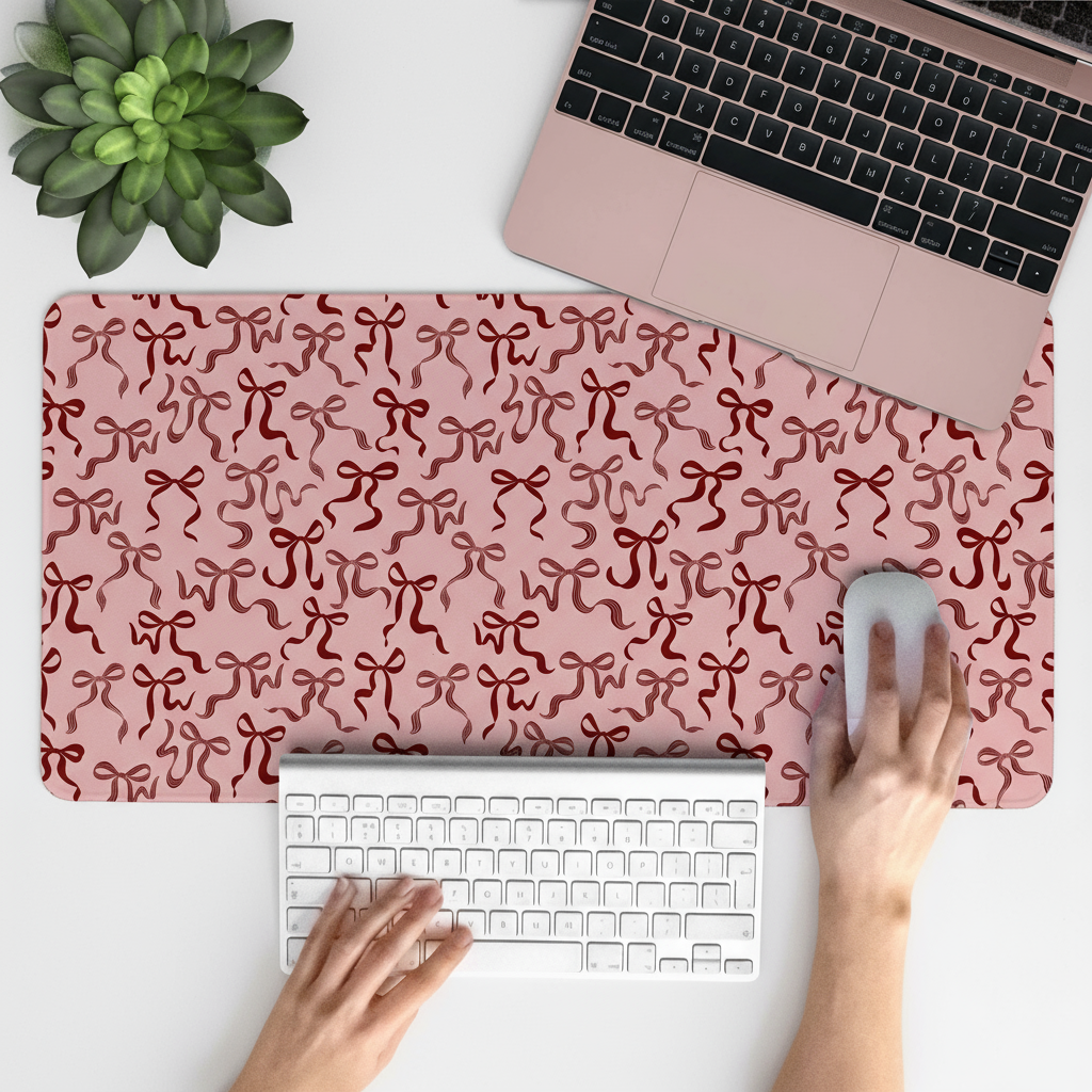 Cute ribbon bows desk mat with hand-illustrated ribbon bows, perfect for adding charm and protection to your desk