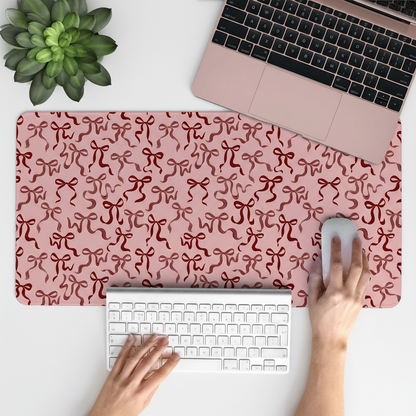 Cute ribbon bows desk mat with hand-illustrated ribbon bows, perfect for adding charm and protection to your desk