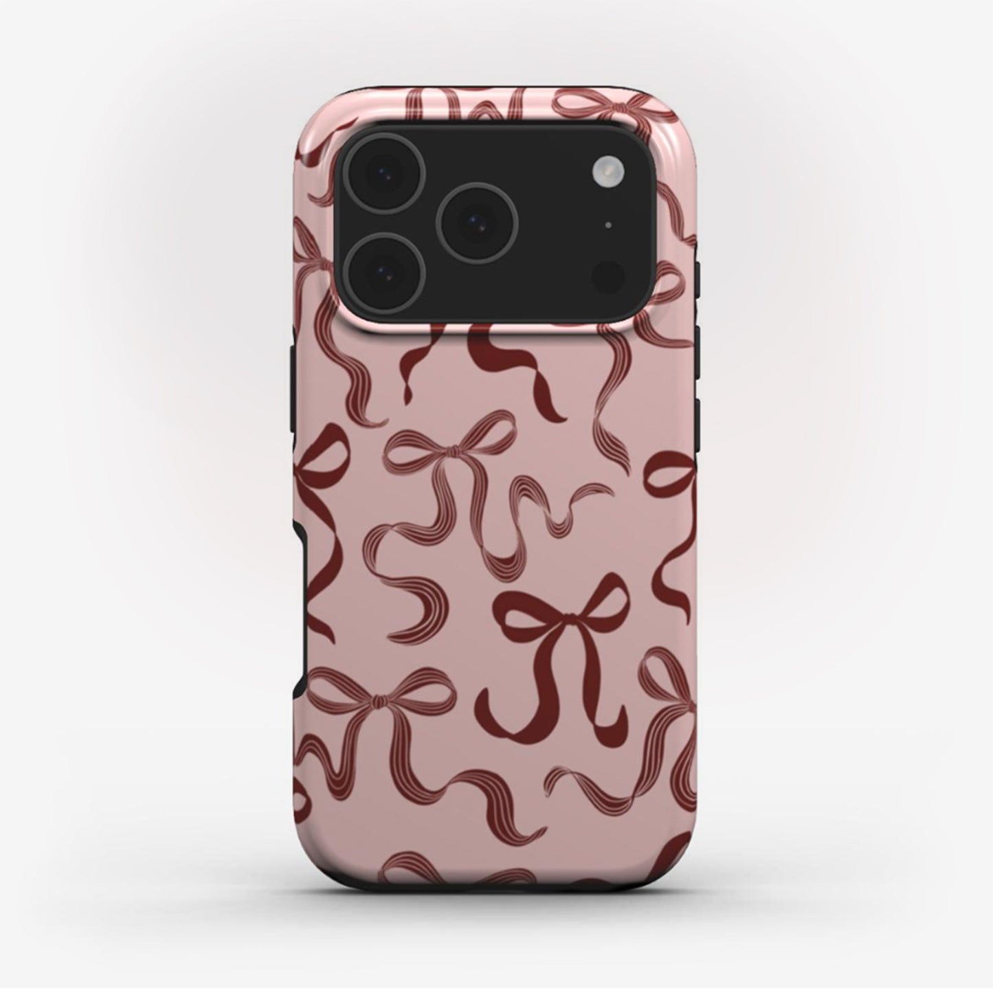 Festive Christmas phone case with elegant ribbons, glossy finish, and dual-layer protection for iPhone, Samsung, and Pixel.