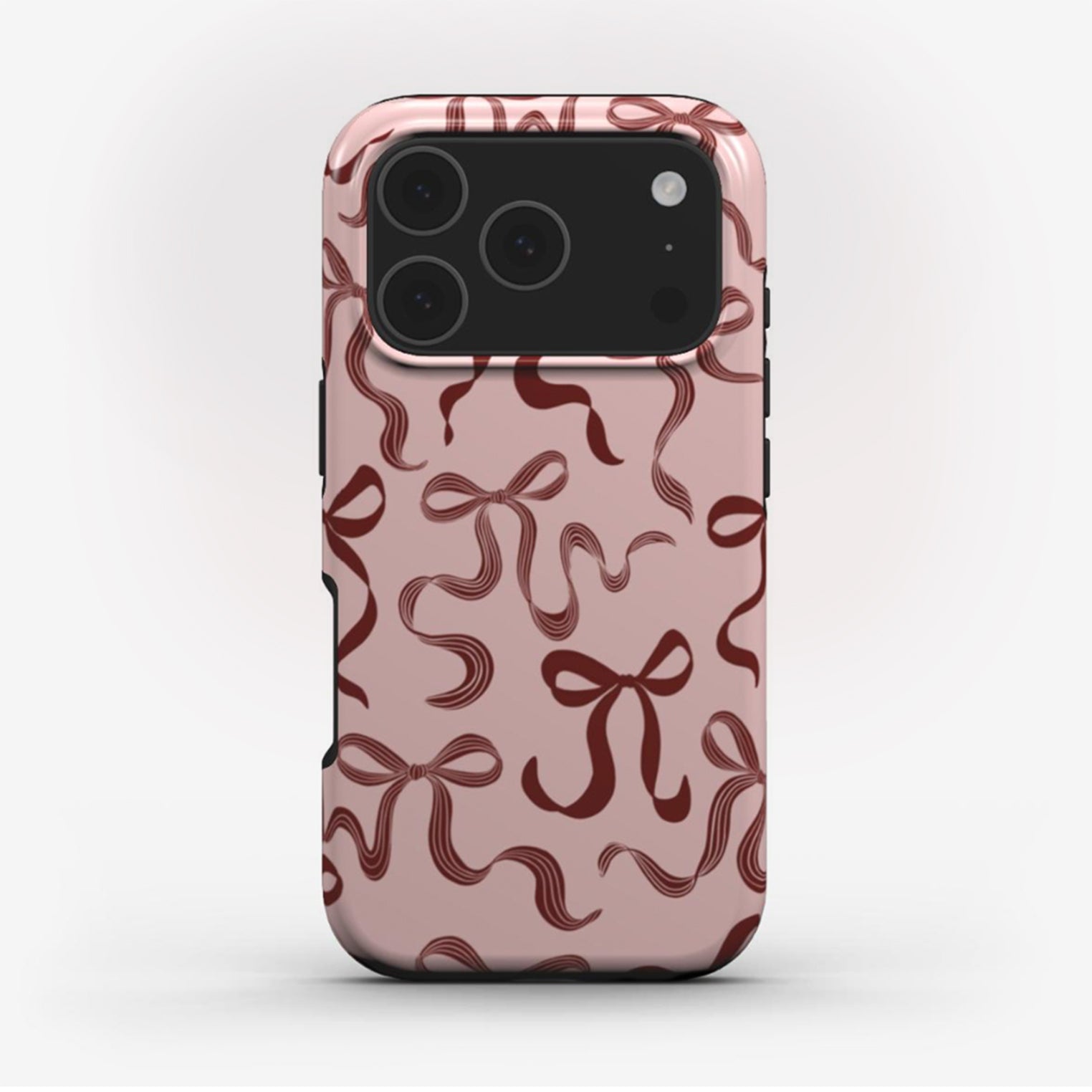 Festive Christmas phone case with elegant ribbons, glossy finish, and dual-layer protection for iPhone, Samsung, and Pixel.